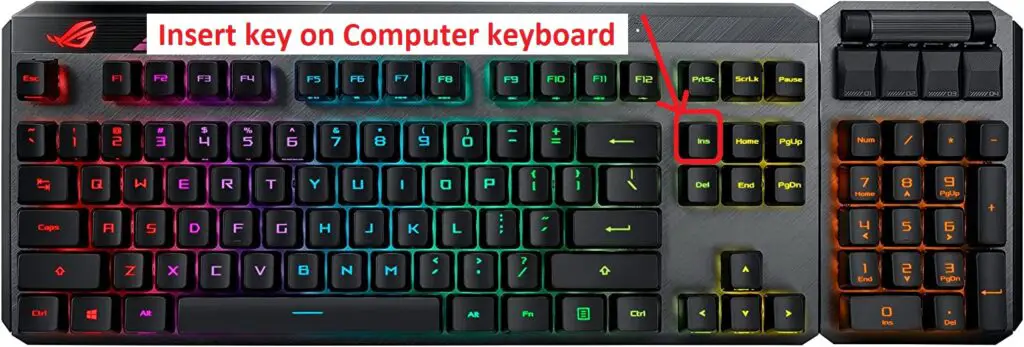 Insert key on computer keyboard